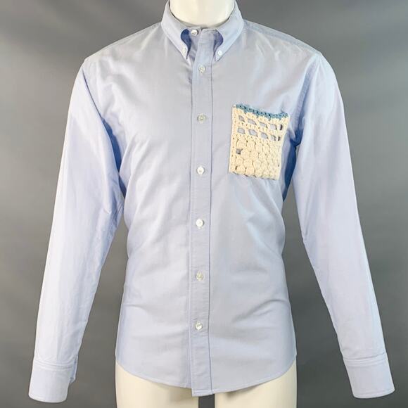 VISVIM Size M Blue Cream Contrast Trim Cotton One Pocket Long Sleeve Shirt - Picture 1 of 7